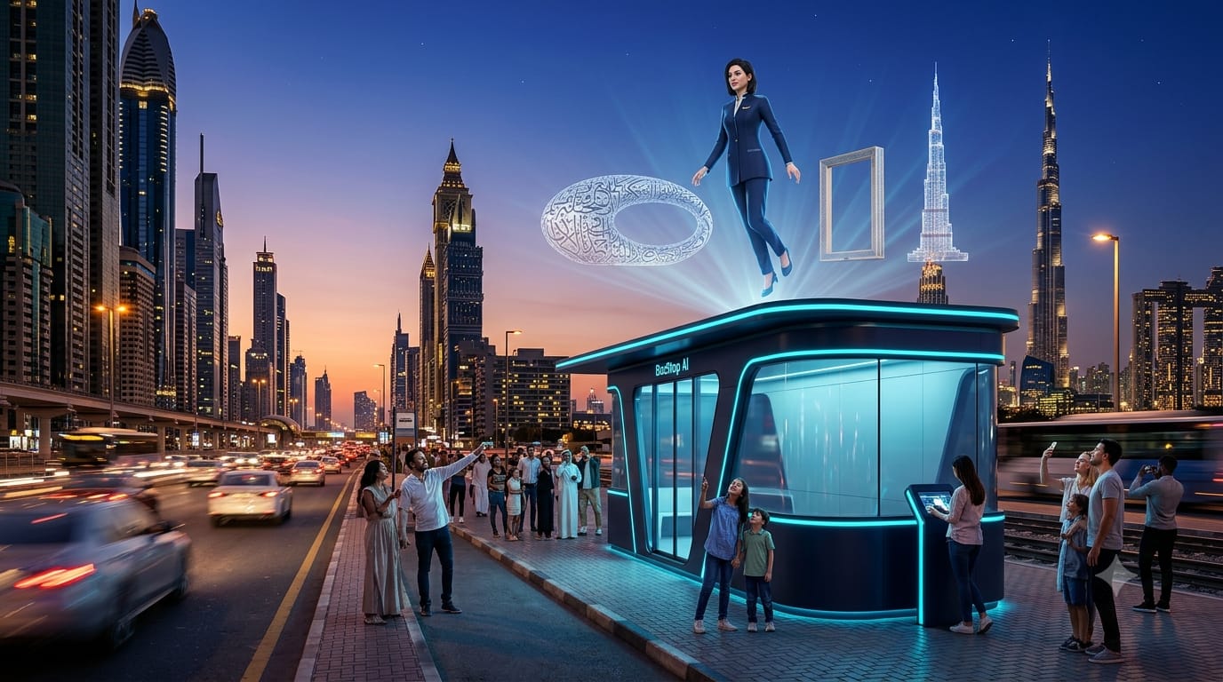 Pod at dusk with hologram